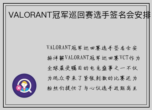 VALORANT冠军巡回赛选手签名会安排